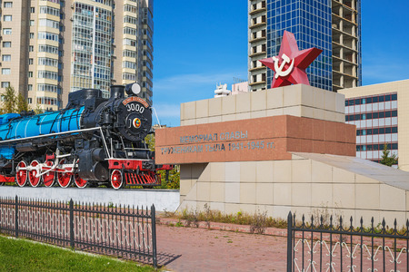 Novosibirsk, Siberia, Russia - September 17, 2017: the Locomotive Lunin. The war memorial home front 1941-45, street Ivacheva, 1Aのeditorial素材