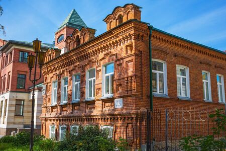 Novosibirsk, Siberia, Russia - September 17, 2017: a two-story brick house ( year of construction 1911), Yadrintsevskaya street 25のeditorial素材
