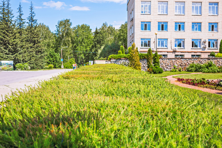 Novosibirsk Akademgorodok, Novosibirsk, Siberia, Russia - July 3, 2017: Central Siberian Botanical garden (research institution, the Botanical profile), an administrative building and Park areaのeditorial素材