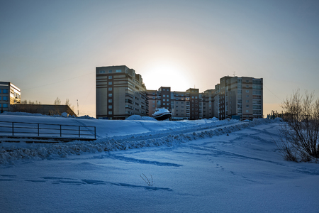 Berdsk, Novosibirsk oblast, Siberia, Russia - January 2, 2018: the road to the pier in the winterのeditorial素材