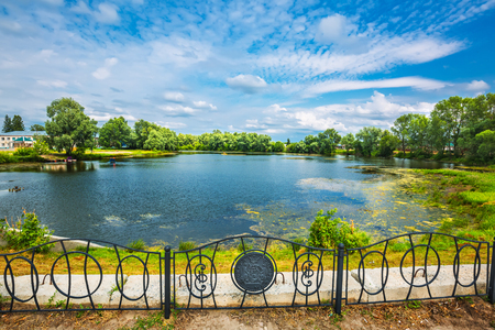 Working village Suzun, Novosibirsk oblast, Western Siberia, Russia - July 21,2018: the main square of the village near the river Bottom Suzunのeditorial素材