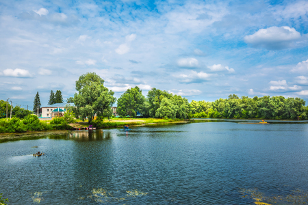 Working village Suzun, Novosibirsk oblast, Western Siberia, Russia - July 21,2018: the main square of the village near the river Bottom Suzunのeditorial素材