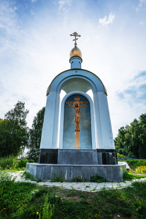 Gorny Altai, southern Siberia, Russia-August 25, 2018: chapel at the site of the death of talented artist Mikhail Evdokimovのeditorial素材