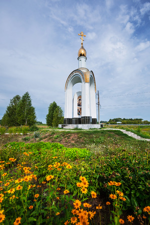 Gorny Altai, southern Siberia, Russia-August 25, 2018: chapel at the site of the death of talented artist Mikhail Evdokimovのeditorial素材