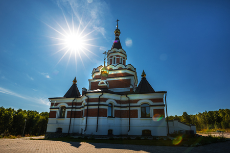 Microdistrict of Spoons, Iskitim city, Novosibirsk region, Western Siberia, Russia - August 8, 2018: memorial Church, Church in honor of the new Martyrs and Confessors of Russiaのeditorial素材