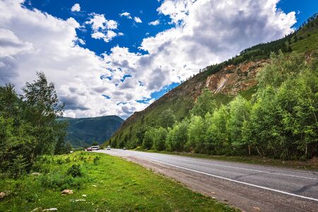 Chui tract, Kosh Agachsky district, Altai Republic, Russia - July 15, 2019: view of the mountain landscape surrounding Chui tractの写真素材