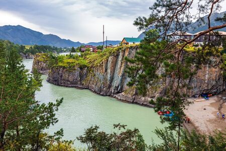 Chemal village, Chemal district, Altai Republic, southern Siberia, Russia-August 14, 2019: View of Katun river and Chemal villageのeditorial素材