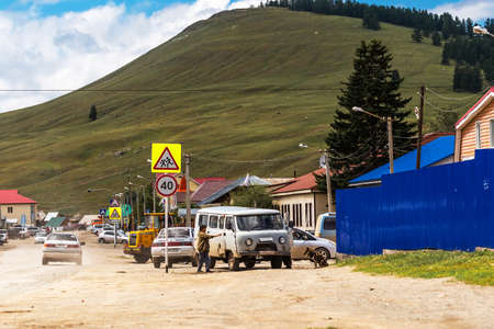 July 22, 2020: rural street with housesのeditorial素材