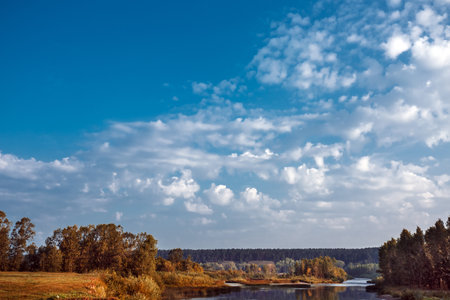 Summer landscape with a river. Berd River, Iskitimsky District, Novosibirsk Oblast, Western Siberia,...