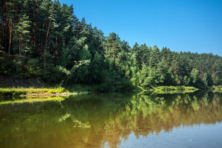 Summer landscape with a river. Berd River, Iskitimsky District, Novosibirsk Oblast, Western Siberia,...