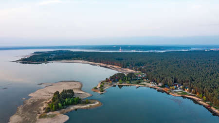 The coast of the Ob Novosibirsk reservoir from a bird's-eye view. Berdsk, Novosibirsk Region, Western Siberia, Russiaの写真素材
