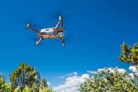 BERDSK, Novosibirsk Region, Western Siberia of Russia-July 8, 2021: a soaring quadcopter over the natural landscape of Siberiaのeditorial素材