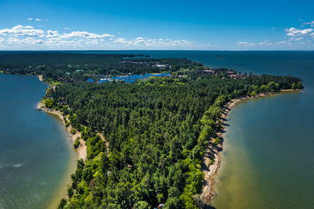 City Park - Berd Spit from a bird's-eye view. Specially protected natural area in the city of Berdsk, Novosibirsk region, surrounded by the Ob Sea and the Berd Bay. Western Siberia of Russiaの写真素材