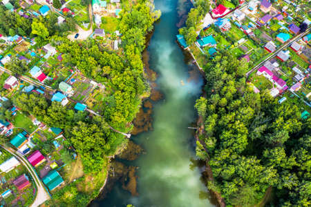 Berdsk, Novosibirsk Region, Western Siberia of Russia - August 1,2021: bird's-eye view of the...