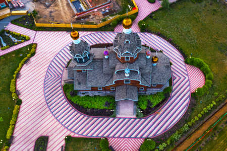 BERDSK, Novosibirsk region, Western Siberia of Russia - June 16, 2021: Wooden Church of the Epiphany of the Lord, from a bird's-eye viewのeditorial素材