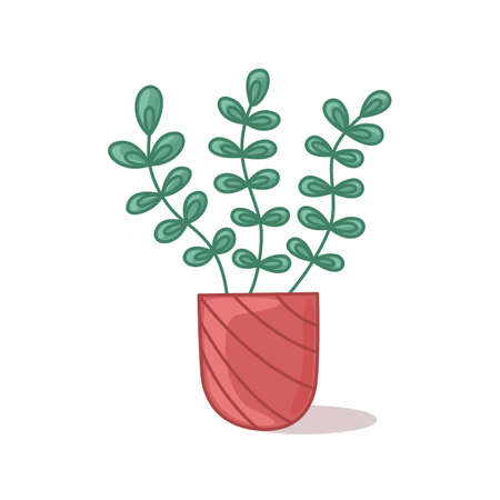 Potted houseplant. Vector illustration on a light background in a cartoon style with a shadow. Floral print for printingのイラスト素材