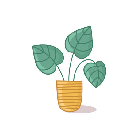 Potted houseplant. Vector illustration on a light background in a cartoon style with a shadow. Floral print for printingのイラスト素材