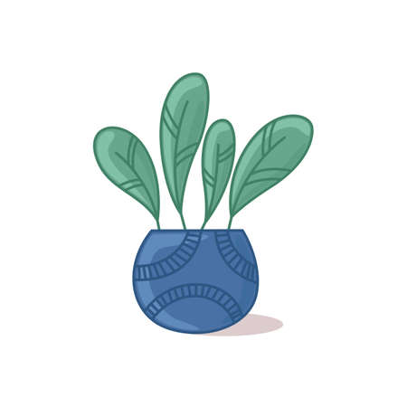 Potted houseplant. Vector illustration on a light background in a cartoon style with a shadow. Floral print for printingのイラスト素材
