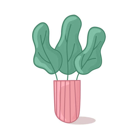 Potted houseplant. Vector illustration on a light background in a cartoon style with a shadow. Floral print for printingのイラスト素材