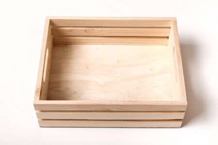 empty wooden box isolated on white backgroundの写真素材