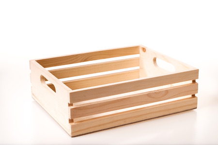 empty wooden box isolated on white backgroundの写真素材