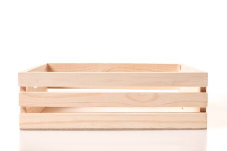 empty wooden box isolated on white backgroundの写真素材