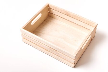 empty wooden box isolated on white backgroundの写真素材