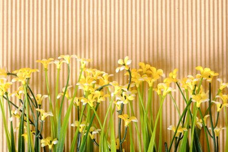 cardboard corrugated pattern with flowers and space for text, modern simple background for presentation. Original greetingの写真素材