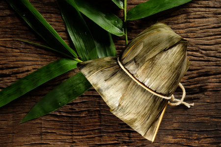 Zongzi or Traditional Chinese Sticky Rice Dumplings for dragon boat festival.の写真素材