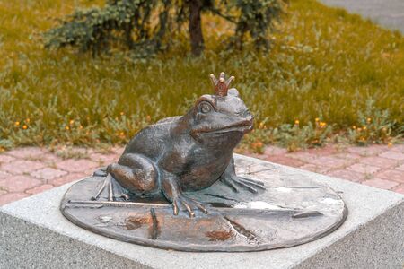 Abakan, Russia: Bronze monument. Princess Frog, fairytale characterの写真素材