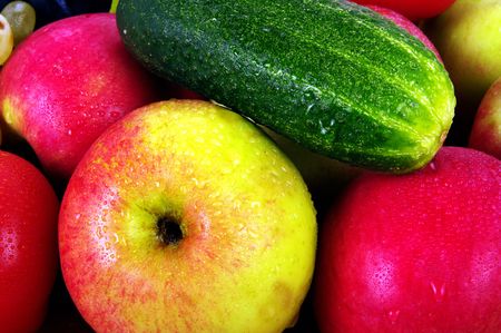Vegetables and fruit for the salads, bought in the rural marketの写真素材