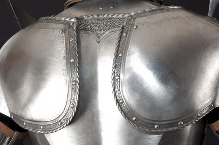 Armour of the medieval knight. Metal protection of the soldier against the weapon of the opponentのeditorial素材
