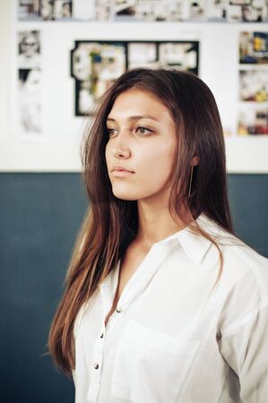 Casual business woman looking happy and smilingの写真素材