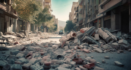 A City Buried, Untangling the Chaos of Debris and Destruction after the Earthquake, Generative AIの素材