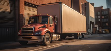 Streamlined Logistics, A Large Modern Delivery Truck with Cargo and Goods, Generative AIの素材