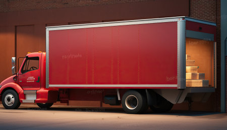 Get Your Packages Delivered Fast, A Large Modern Delivery Truck Loaded, Generative AIの素材