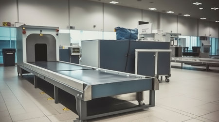 Airport security metal detector scan. Empty scanner control luggage at the terminal. Generative AIの素材