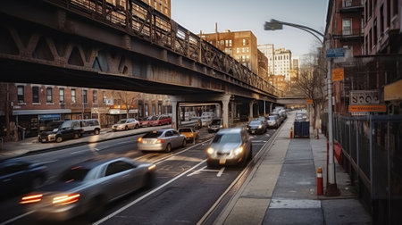 City street with many cars. City background. Generative AIの素材