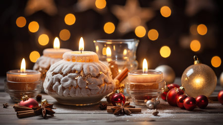 Christmas Decorations Aglow with Candlelight. Generative AIの素材