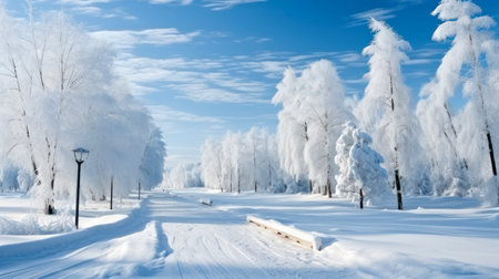 Winter's Whisper - The Serene Beauty of Snow-Covered Trees. Generative AIの素材