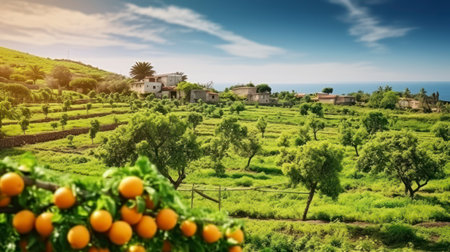 A Breathtaking View of Springtime Farming. Generative AIの素材