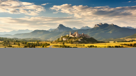 A Picturesque Mountain Scene in Sunlight. Dramatic and picturesque scene. Generative AIの素材