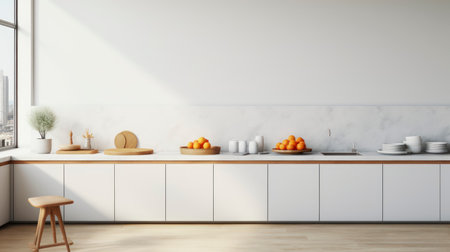 Illuminated Elegance. The Inviting Aesthetics of a White Kitchen Interior. Generative AIの素材