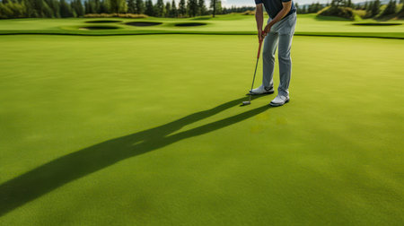 Hole-in-One Hope - Golf player at the putting green. Hitting ball into a hole. Generative AIの素材