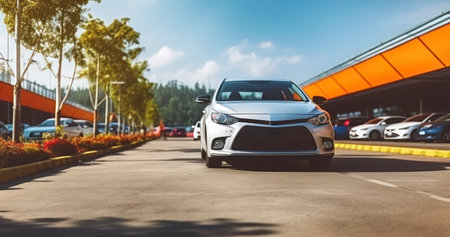 Capturing the Everyday Scene of a Car Parked on the City Streetの素材