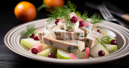 A Scrumptious Serving of Polish Herring Salad, Ideal for Any Partyの素材