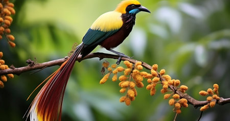 The Breathtaking Bird of Paradise Alighting Upon a Branchの素材