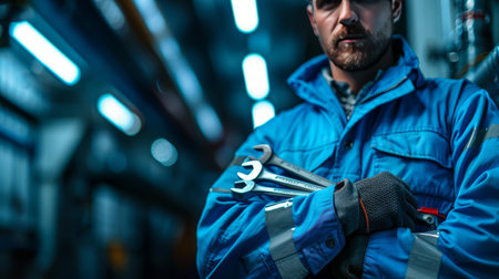 An engineer working in a high-tech industrial setting, showcasing modern technology and precision toolsの素材