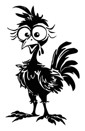This hand-drawn vector illustration depicts a cheerful cartoon chicken character with expressive features. Ideal for fun designs and playful projects.のイラスト素材