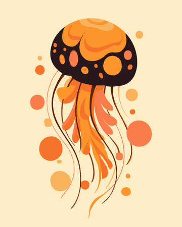 This illustration features a vibrant orange jellyfish, showcasing its delicate tentacles and abstract shapes. Perfect for ocean-themed art projects.のイラスト素材